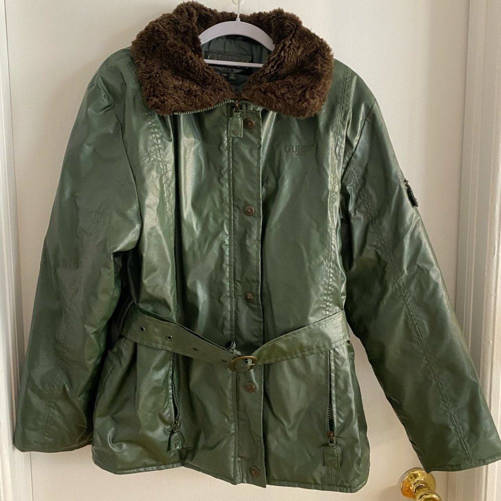 Vintage Green Faux Fur Collar Guess Jacket
